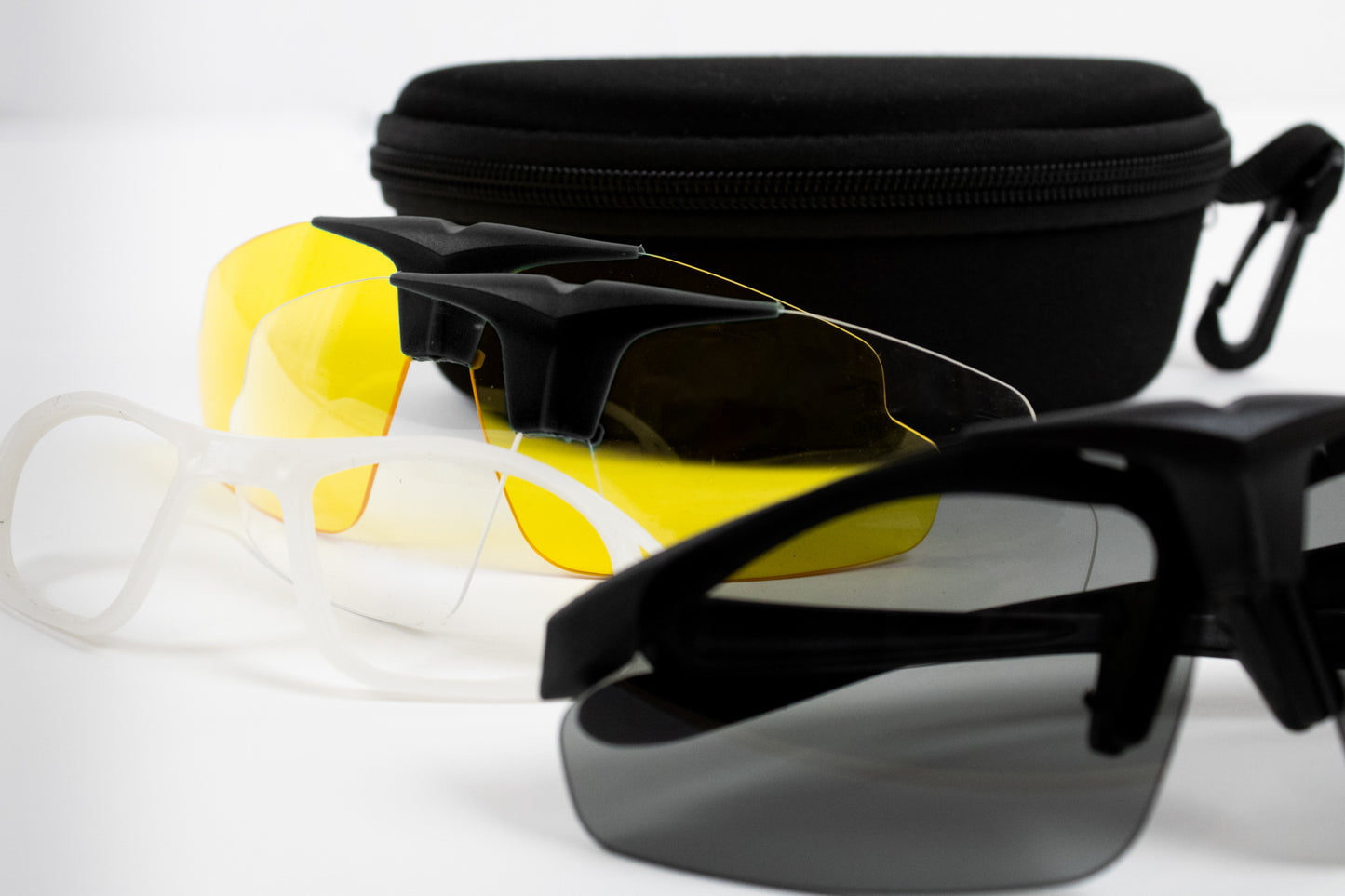 WOSPORT SPORTS GLASSES, BLACK FRAME WITH THREE LENSES (6055B)